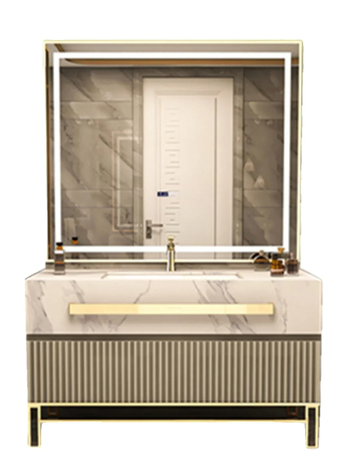 Mueble de baño integrado, combinación moderna y sencilla, nuevo estilo hotel, lavabo de baño, lavabo sin costuras de losa de roca, 90 Cm