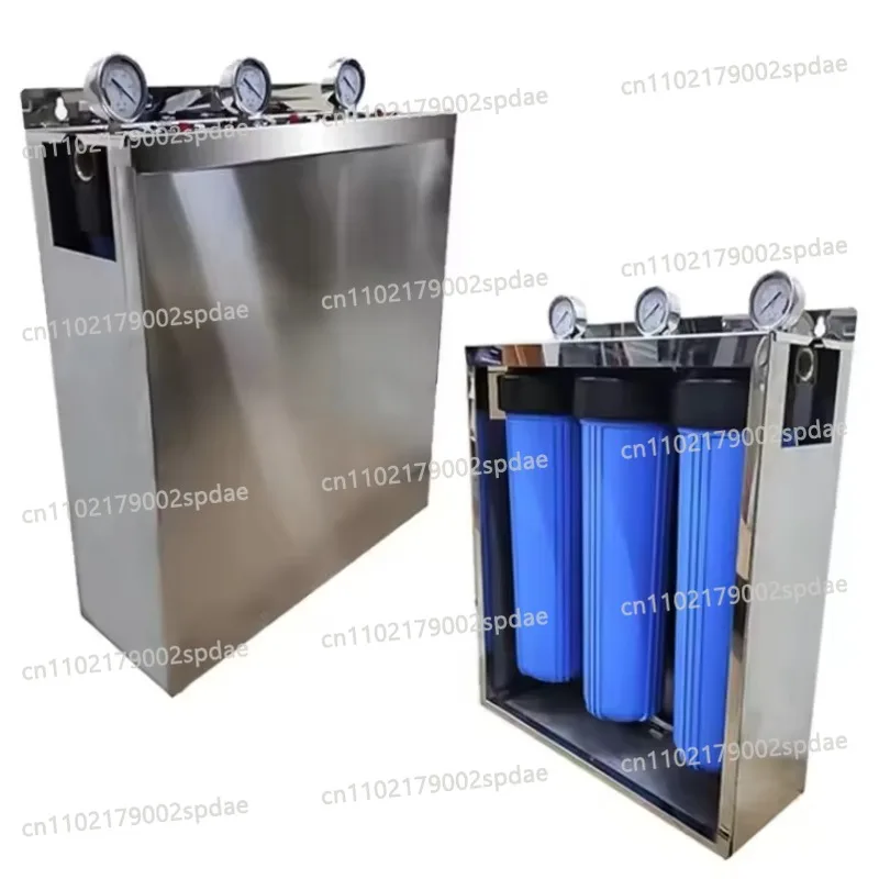 3 Stage 20 Inch Big Blue Filter Stainless Steel Frame Whole House Water Pre Filtration System With Pressure Gauges