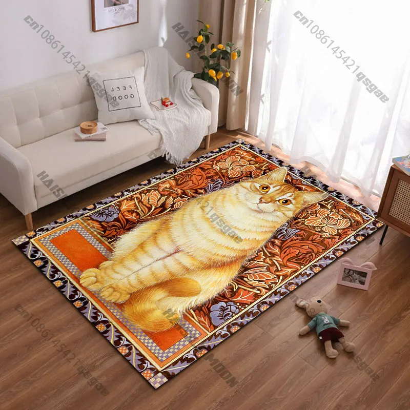 Regal cat with decorative backdrop carpet Yoga living room room decor children's crawling mat doormat area rug games mat