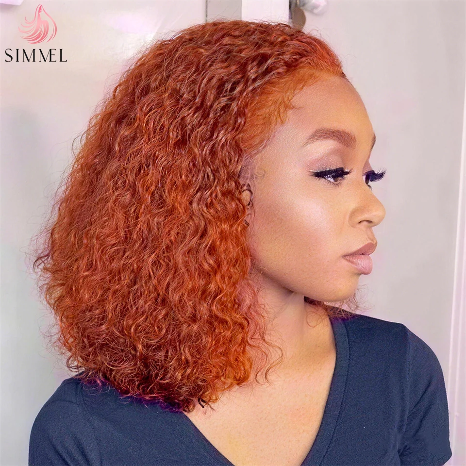 

# Оранжевый парик-каре с глубокими волнами из натуральных волос, 350% плотность, 13x4, с кружевной передней частью, короткий кудрявый оранжевый парик 4x4 с кружевной передней частью, 8-16 дюймов