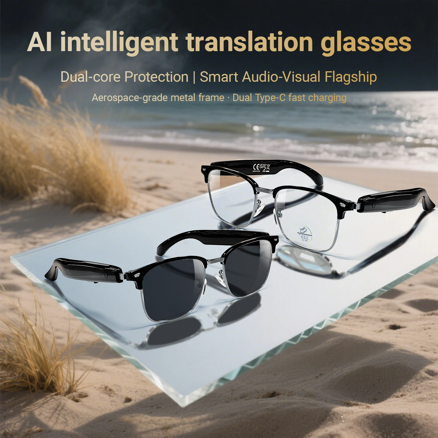 F20 Smart AI Translation Glasses Real Time Translator 100+ Language bluetooth 5.4 Hands Free Call Music Anti Blue Light/UV