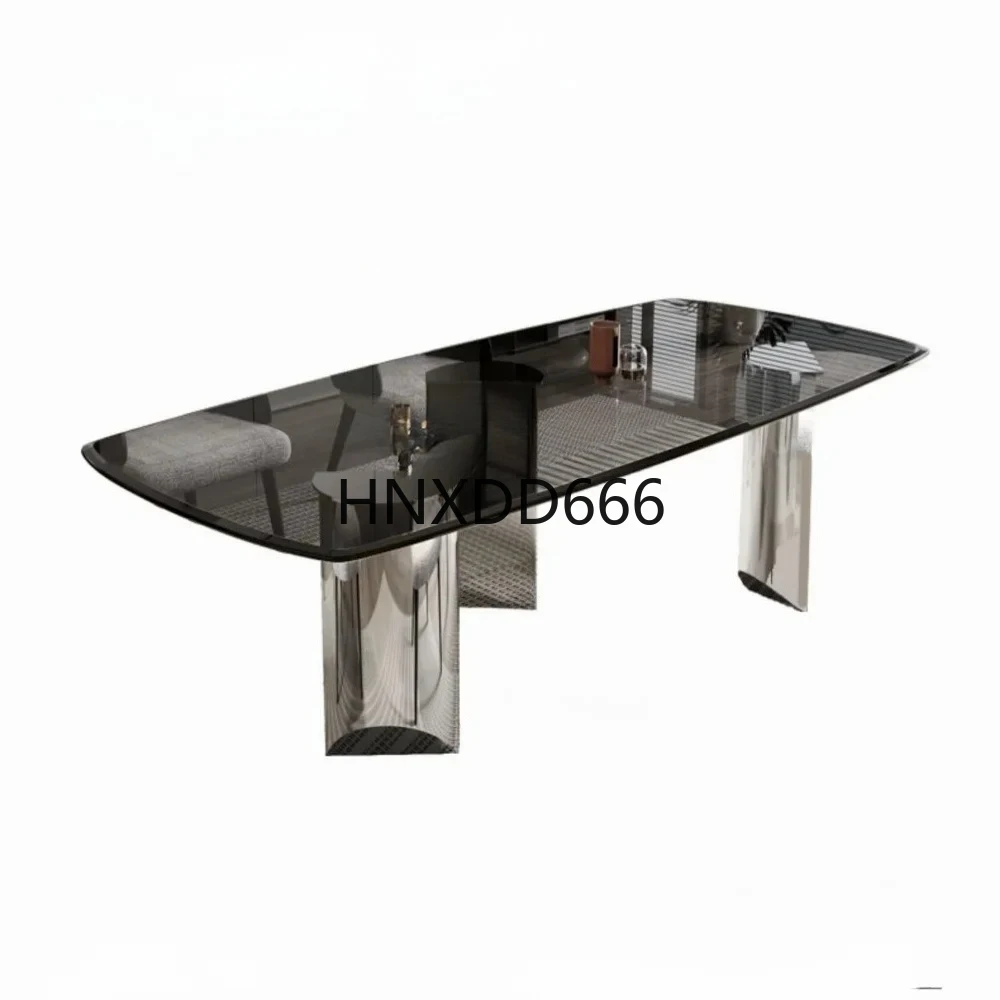 yj Italian Minimalist Imported Tempered Glass Dining Table High-End Luxury Slate Marble Light Luxury Long Table