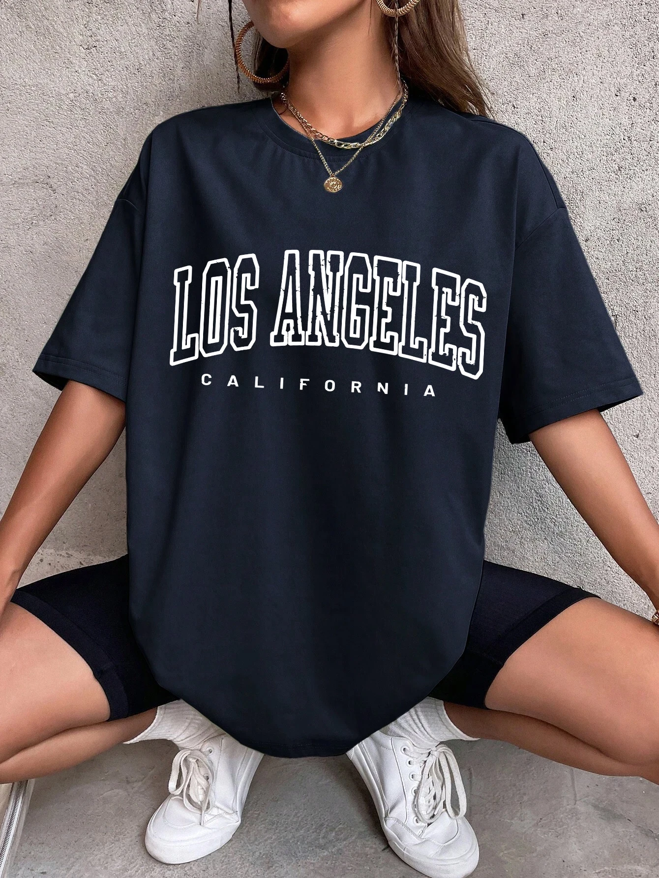 Los Angeles, California USA City Print T-Shirts Women Cotton Quality Clothing Vintage Street Tshirt Loose Casual Blue Tops Women