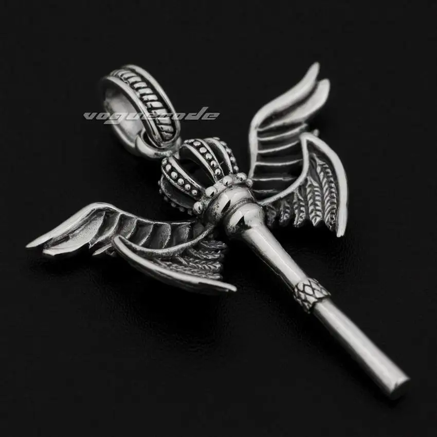 

Angel Wing Scepter Crown Pendant 925 Sterling Silver Charms Jewelry 8X022
