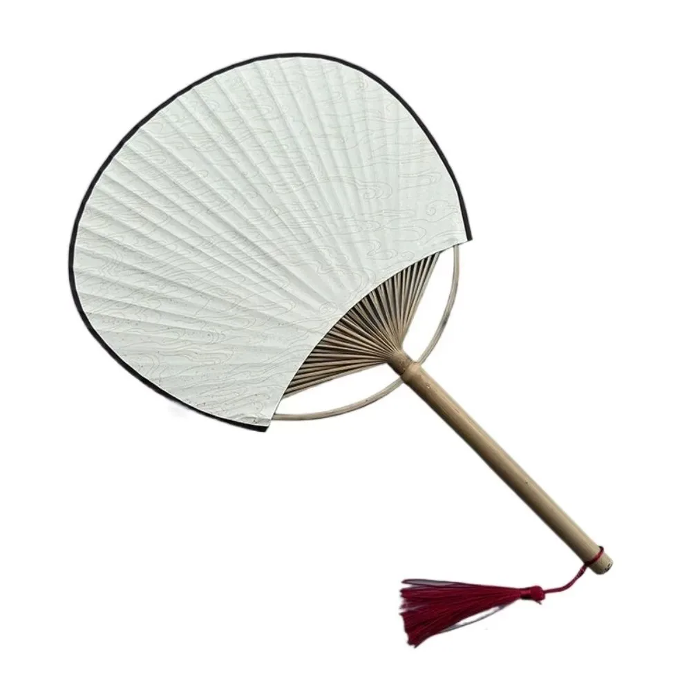New Creative Vintage Hand Painted Fan Bamboo Handle with Tassels Blank Hand Fan Room Decorations Chinese Style DIY Fan Gift