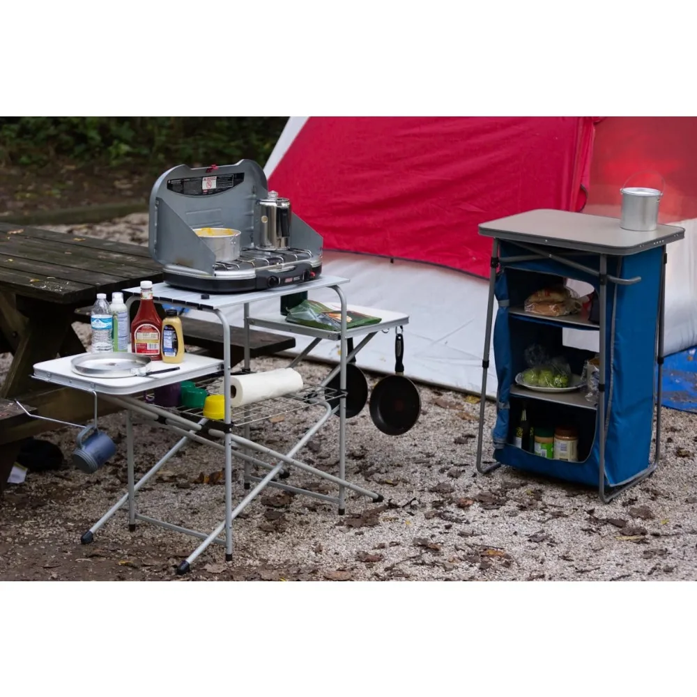 2024 New Camp Kitchen Cooking Stand with Three Table Tops, Outdoor Tables