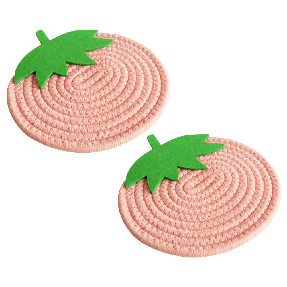 2 قطعة شكل الفراولة القطن حبل المنسوجة تحديد الموقع العزل الحراري طاولة طعام ديكور عدم الانزلاق كوستر مكان حصيرة #3