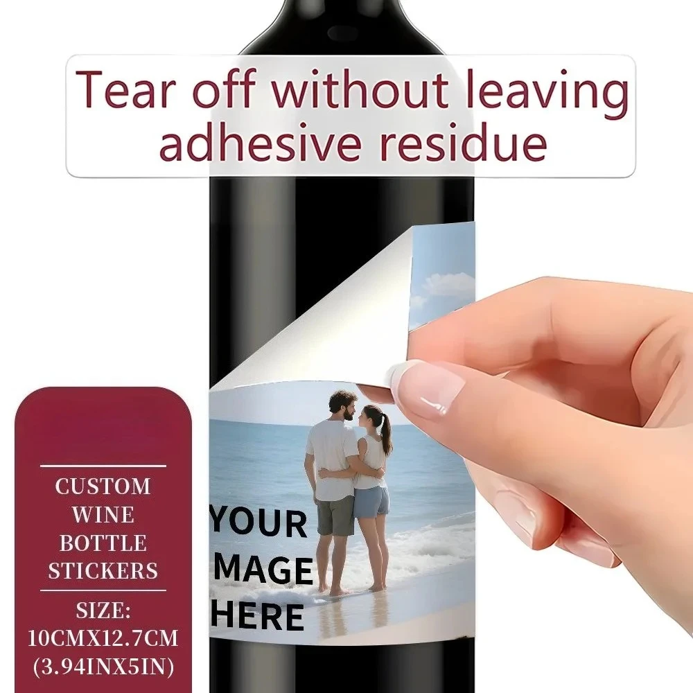 1 peça de adesivos personalizados para garrafas de vinho, impressão de foto personalizada, etiquetas de vinho à prova d'água 10x12,7 cm para festa de aniversário de casamento