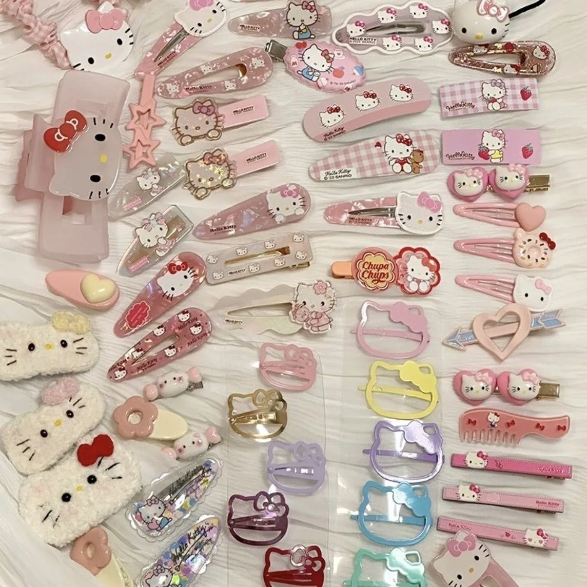 19Pcs Hello Kitty Hairpin for Girls Kawaii Hair Accessories Suit Hair Clip Hello Kitty Bb Clip Cartoon Anime Figure Hairpins New