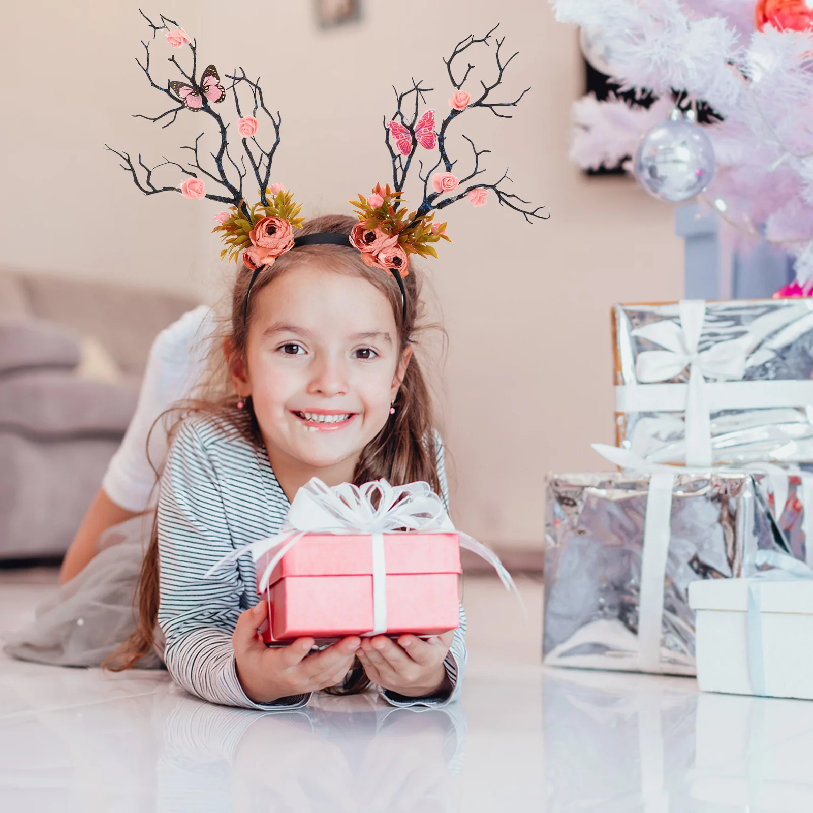 

Deer Antlers Headband for Adults Flower Branch Fairy Crown Holiday Headwear Women Festive Costume Accessory Tree Branch Hairband