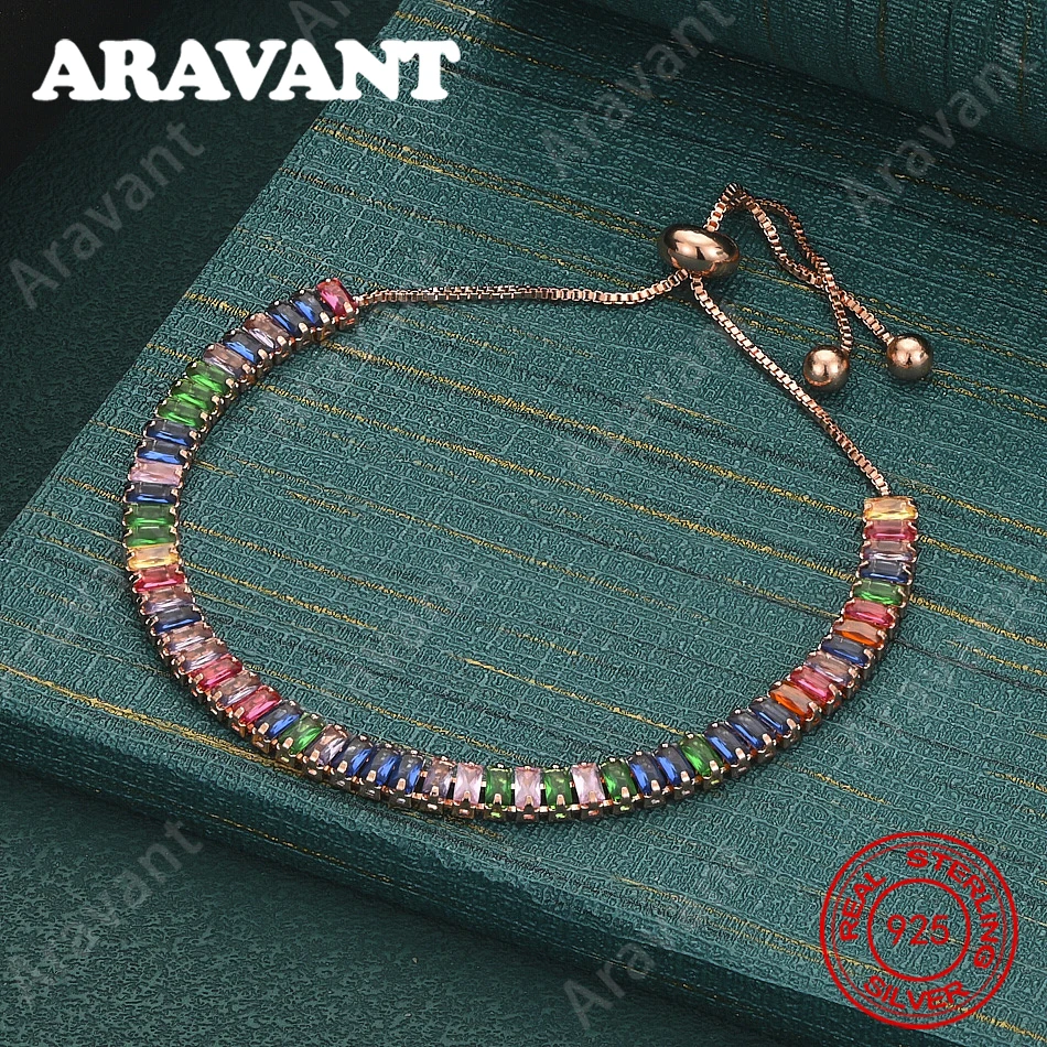 925 Sterling Silver Bracelet With Colorful Zirconia (Available In Silver, Gold, And Rose Gold) – Women'S Jewelry Gift