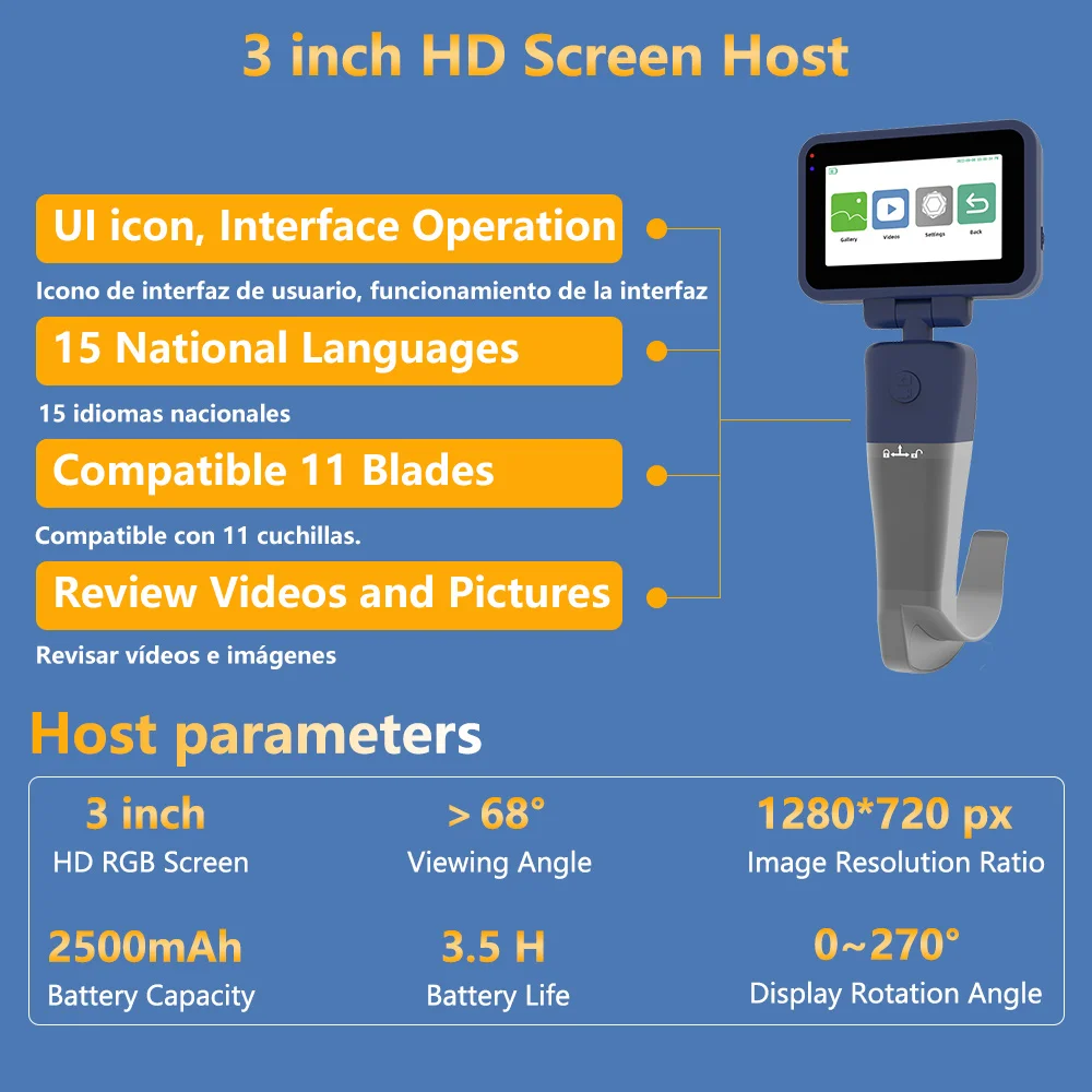 CR-32 Reusable Video Laryngoscope, 3.2 inch Display with 3 Blades (MAC3, MAC4, D-Blade), Include Suitcase Waterproof Cap