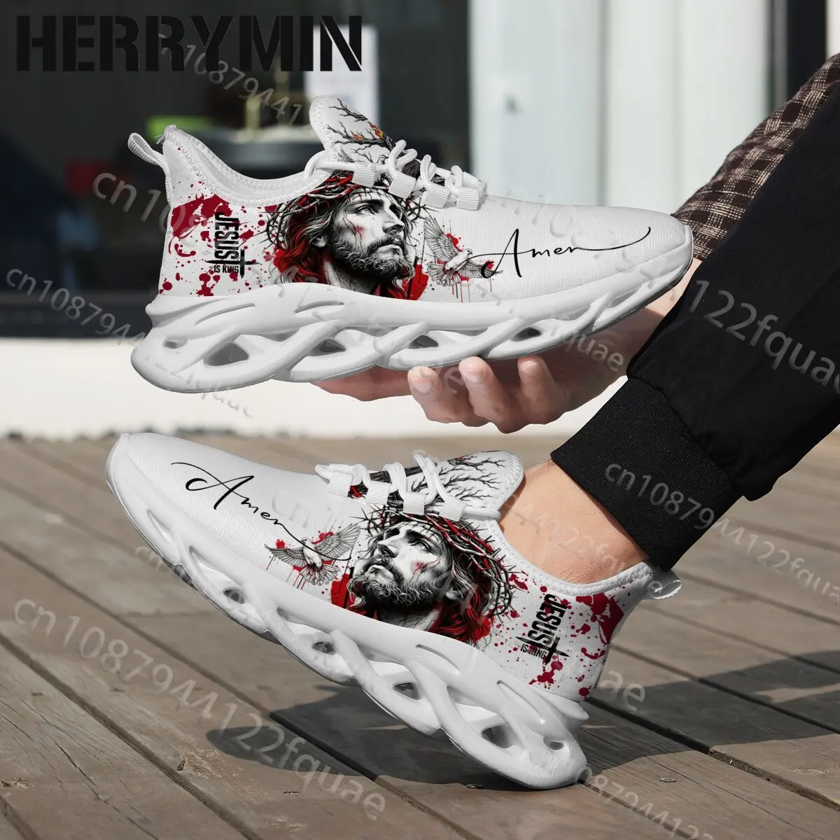 Religious Art Jesus Print Men's Wave Footwear Fashion Comfortable Youth Student Basketball Shoes Unique Graphic Printed Footwear