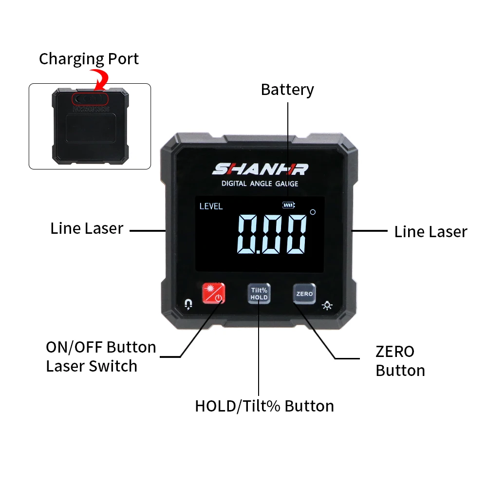 Electronic Protractor 4-Side Magnetic Digital Angle Gauge With Laser Inclinometer Angle Finder for Miter Saw Measure