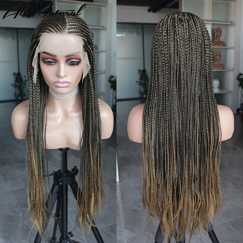 Ombre Color 13x6 Lace Front Braids Wigs Cornrow Braided 27 Blonde Synthetic Braiding Lace Frontal Wig