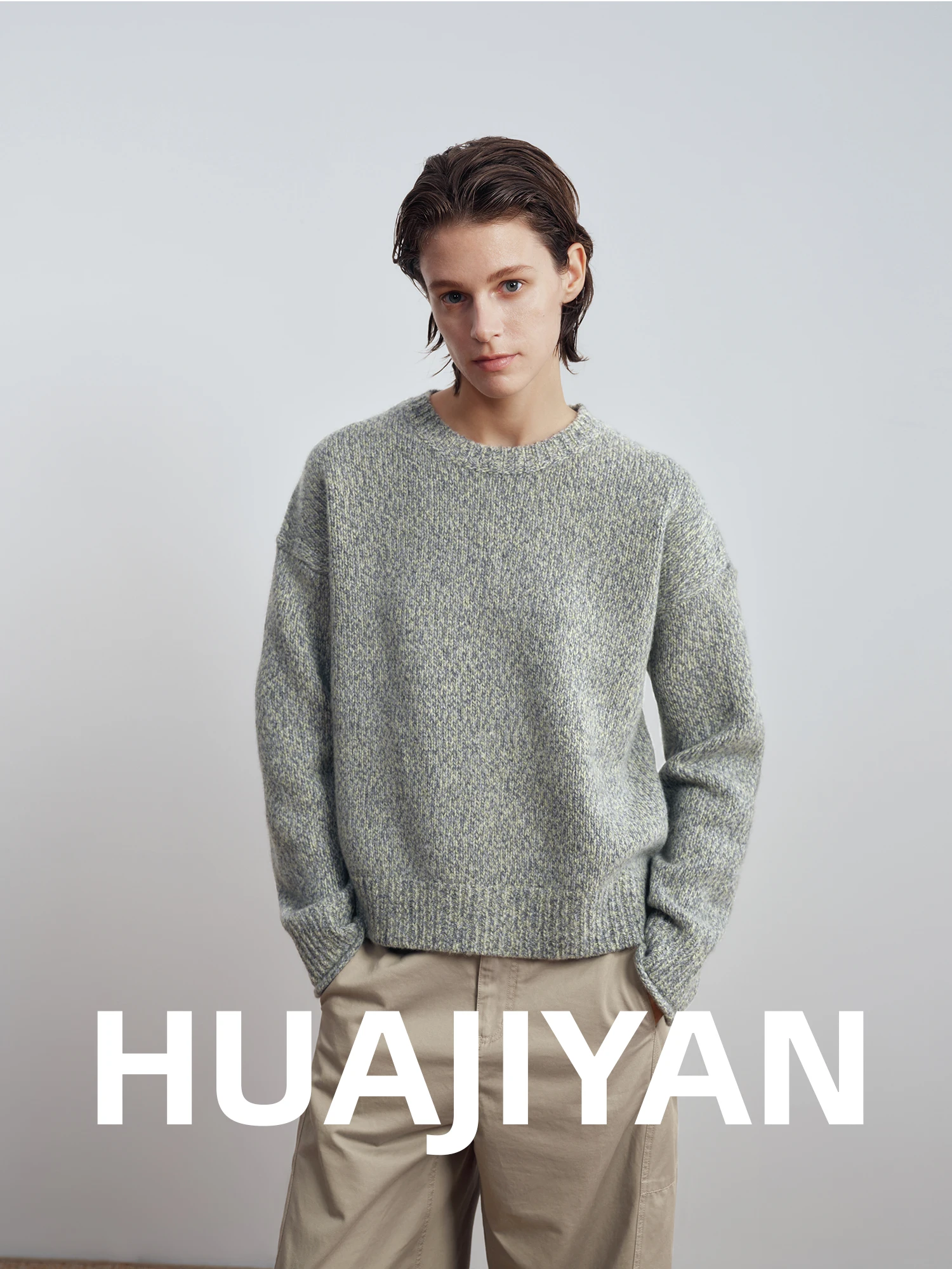 

Свитер Hua Ji Yan Tree Bear 00 из шерсти с эластичным ребристым узором, простой, универсальный, для повседневной носки, тонкий вязаный топ стандартного кроя