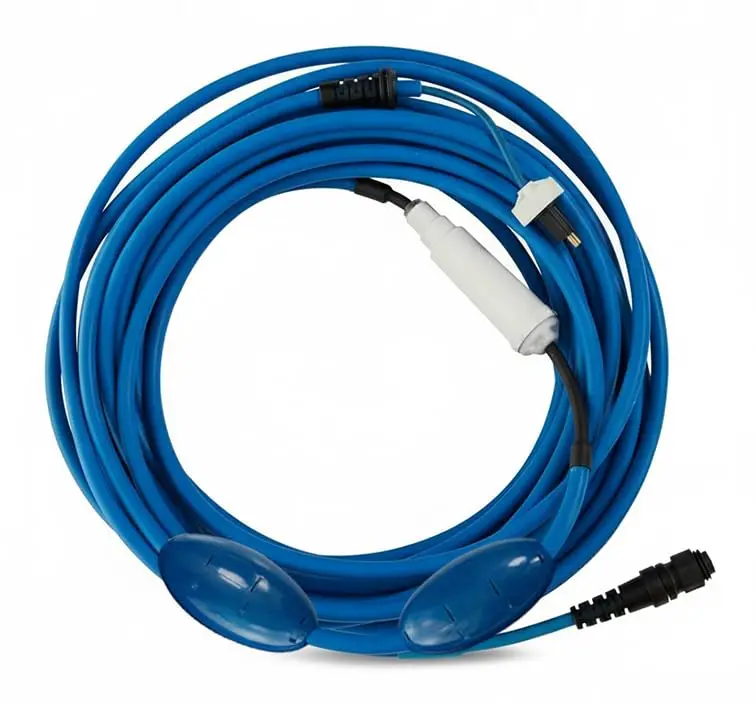 60ft Blue Cable for Pool Robot, Includes 2 Big Floats and Swivel for Tangle-Free Operation [2 Prongs]