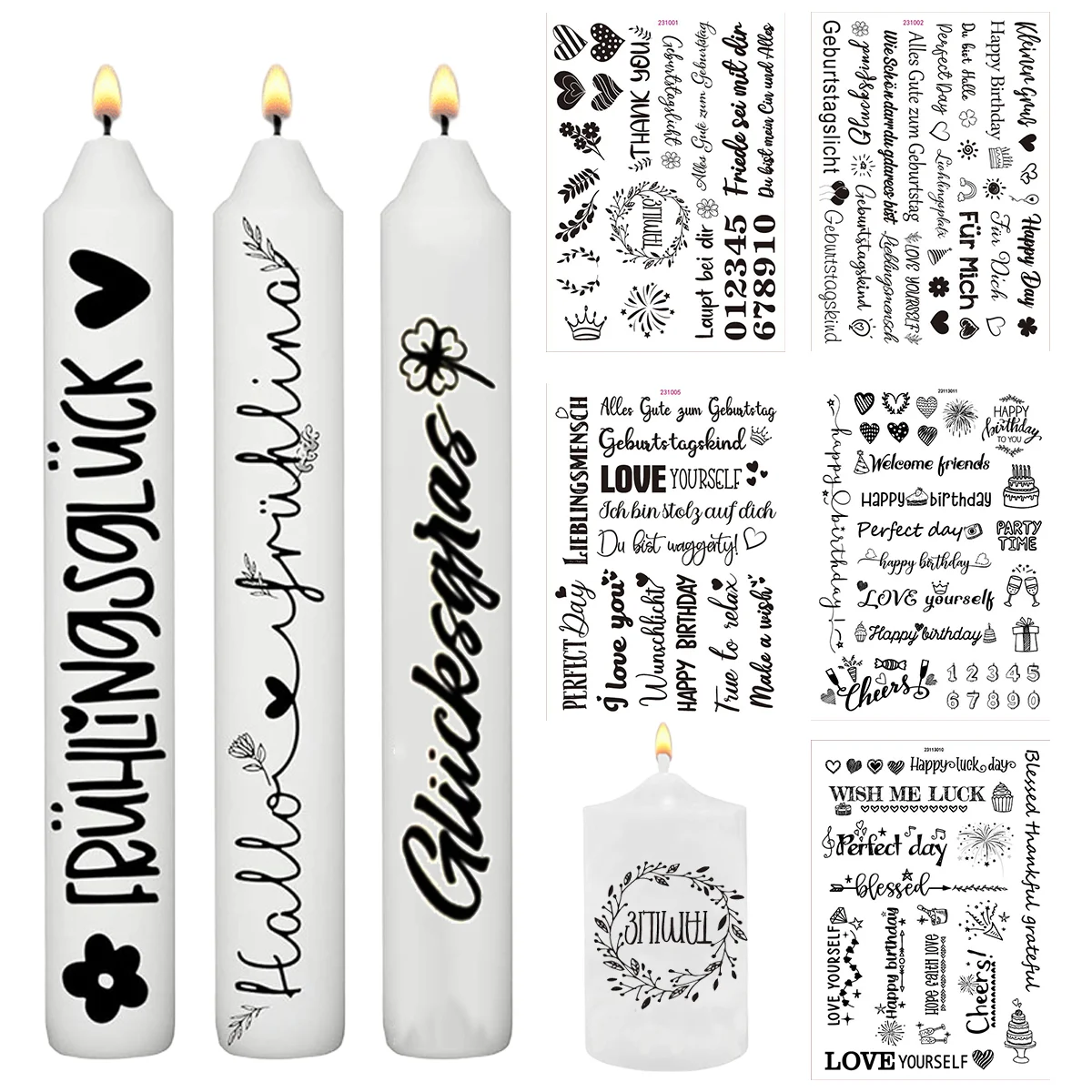 Alles Gute zum Geburtstag Kerze Aufkleber Selbstklebende Wasser Transfer Aufkleber Kerze Tassen Tattoo Diy Geburtstag Kerze Dekoration Kit