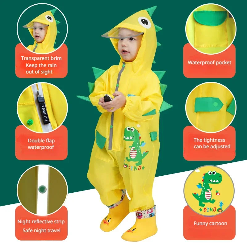 Children\'s Raincoat Kindergarten Poncho for Primary School Students Baby Rain Gear Dinosaur Raincoat Kids Rain Coat Rain Poncho