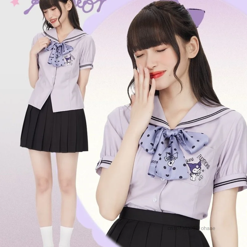 Sanrio Kuromi My Melody Kawaii Cartoon Blouse Sweet Y2k Girl Slim Fit Tops Summer Clothes New Fashion Trend Sailor Collar Shirt