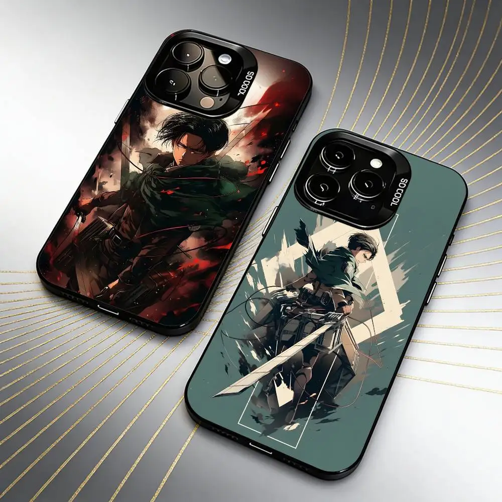 ATO Anime L-LeviS Acker-man Phone Case For iPhone 16 17 15 14 12 13 Pro Max Black Candy Matte Shockproof Cover