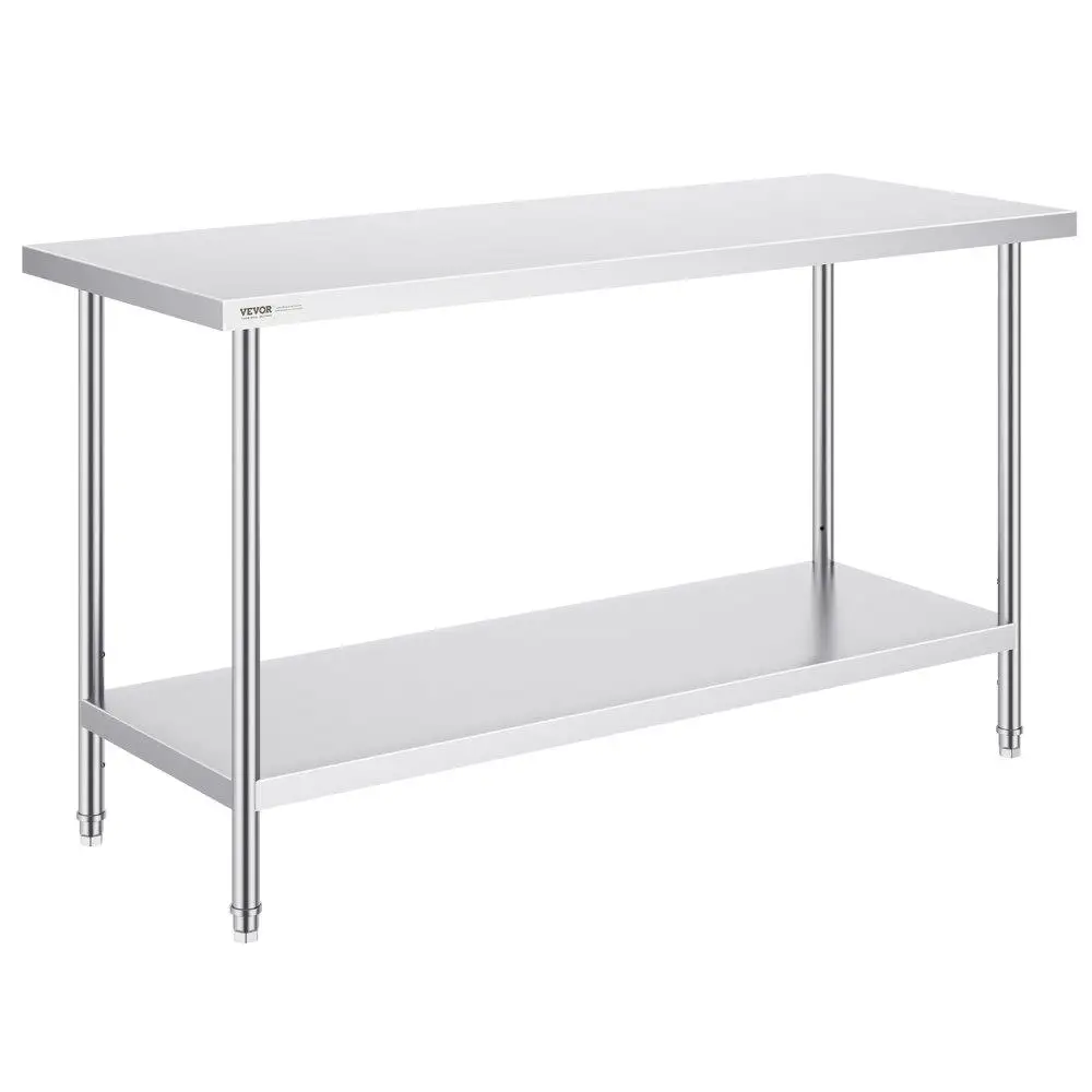 

Stainless Steel Prep Table 24x60x34 Inch Heavy Duty Metal Worktable with 3 Adjustable Height Levels Commercial Workstation