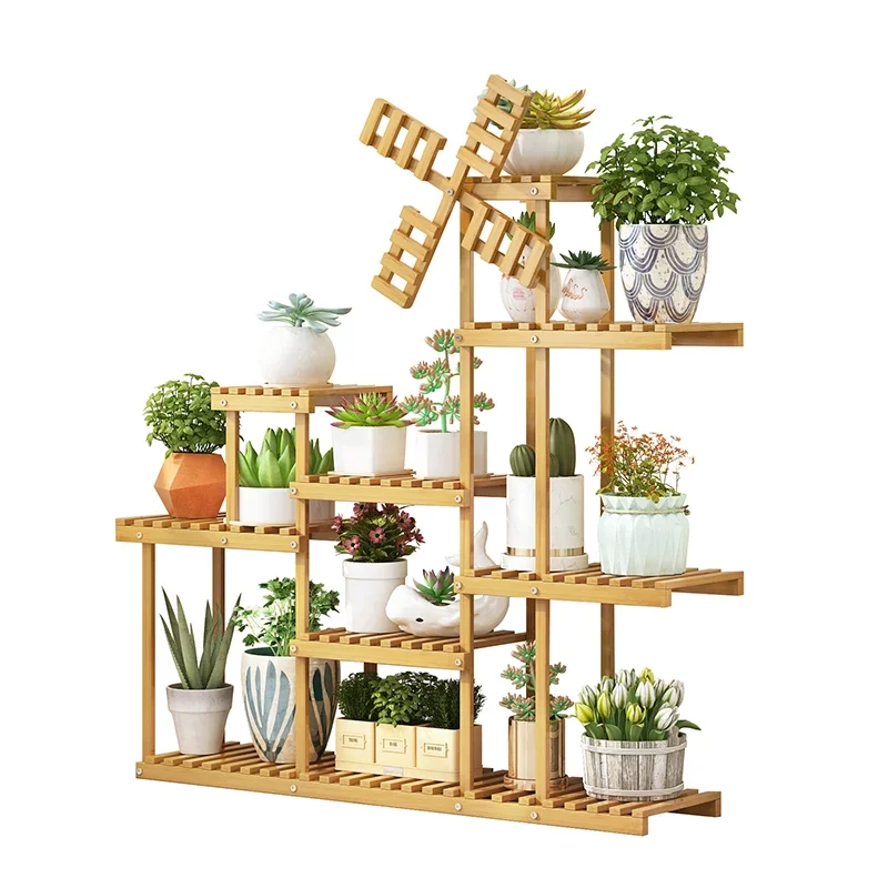 Green flower shelf balcony living room indoor floor-standing new popular small bay window solid wood shelf transformation