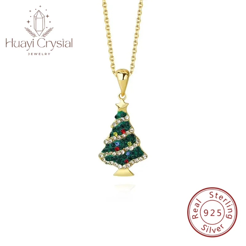 

925 sterling silver color zircon Christmas tree necklace female European and American ins niche clavicle chain