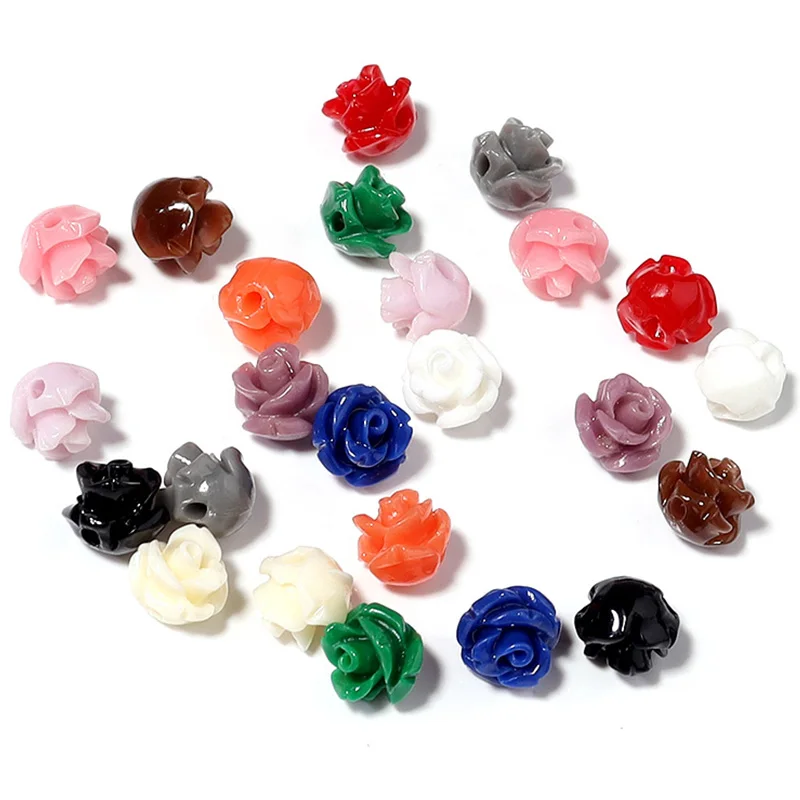 30pcs 6mm Resin Artificial Coral Beads for Jewelry Making Camelia Flower Beads DIY Earring Bracelet Neckalce Accessories