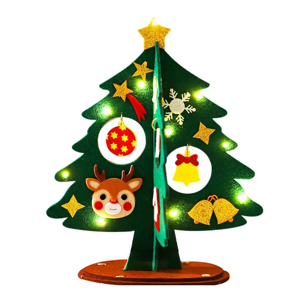 Mini-Weihnachtsbaum-Set, Mini-Filz-Set mit buntem Licht für selbstgemachte Desktop-Dekoration für Kinder und Erwachsene