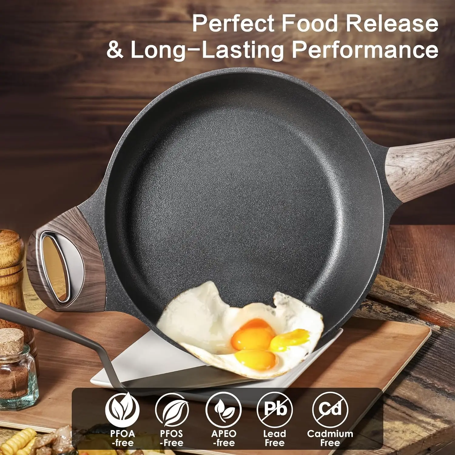 

Nonstick Deep Frying Pan, 12 Inch Large Skillet , Induction Cookware, 5Qt Non Stick Saute with Lid,