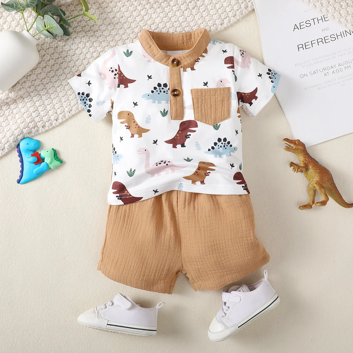 Summer 0-1 year olds Cool Boy Outfits Dinosaur Short Sleeve Short Pants 2pcs Summer Tracksuit Casual Clothing