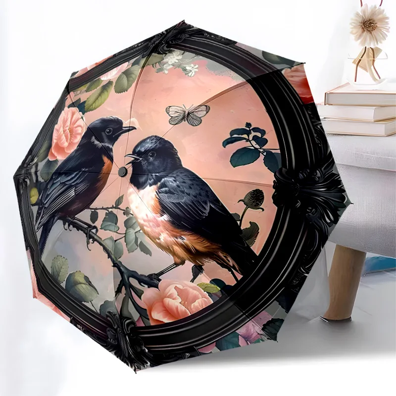

Красивый складной зонт с птицей, модный дизайн с автоматическим открытием, 8, железные ребра, пластиковая ручка, складной солнцезащитный козырек, идеальные подарки