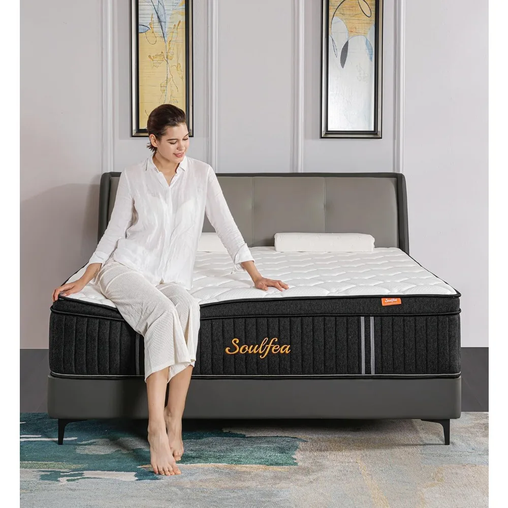 مرتبة هجينة من إسفنج الذاكرة بحجم كوين مقاس 12 بوصة - أسود، محاصر للدعم وجودة نوم محسنة