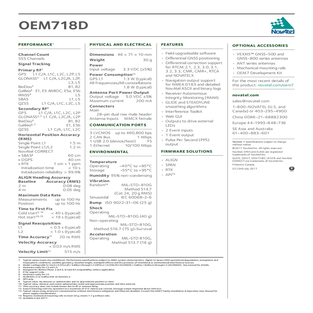 1PCS Novatel  OEM718D  Four-system multi-frequency single-machine direction finding board GNSS board