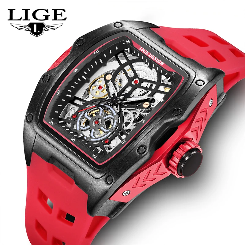 

LIGE Роскошные мужские часы Деловые механические наручные часы Спортивные водонепроницаемые светящиеся силиконовые часы для мужчин relogios masculino
