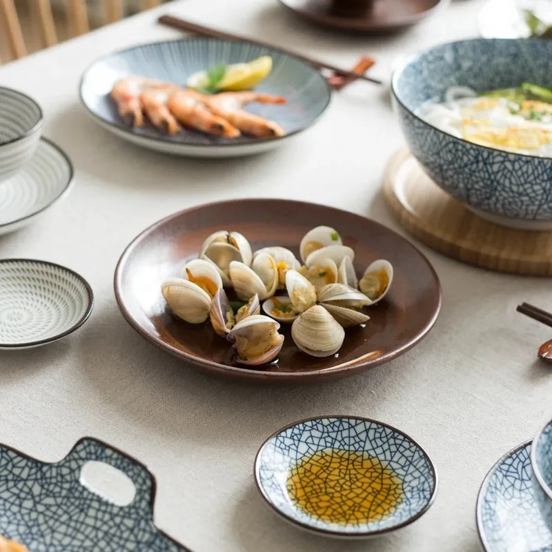 Japanese Traditional Style Ceramic Dinner Plates Porcelain Dishes Saucer Plate Sushi Plate Rice Noddle Dinnerware