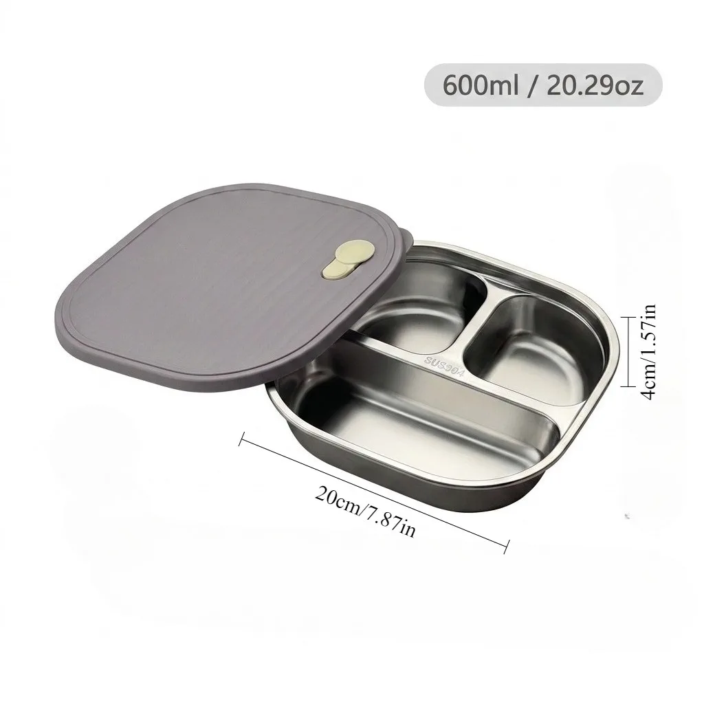 Magnetronbestendige 304 roestvrijstalen schaal met deksel, portiecontrole, verdeelde voedselbak, volwassen dieetbord, keukengerei, servies