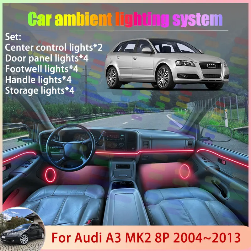 

For Audi A3 MK2 8P 2004~2013 2005 2006 2007 2008 2/18 in 1 Car Atmosphere Light Lamp RGB Shade Ensemble Streamer Atmosphere Set