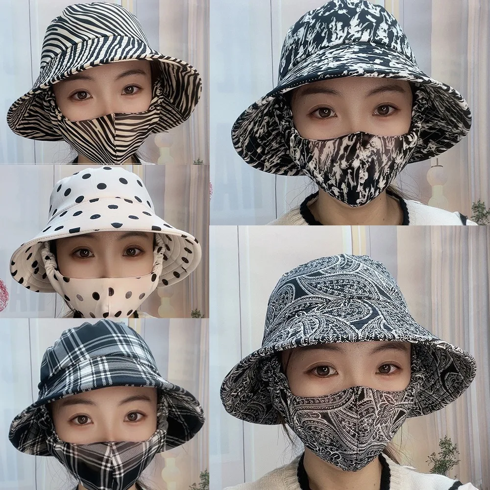 With Mask Agricultural Work Hat Bucket Hat Wide Brim Tea Picking Cap Protect Neck Anti-uv Four Seasons Women's Ponytail Hat