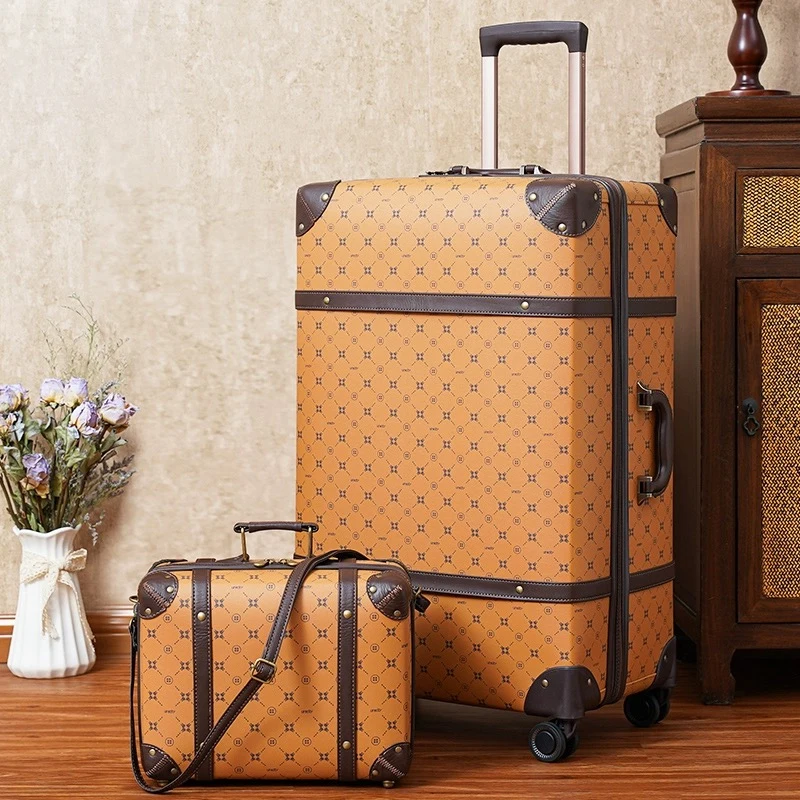 Hot!New Women 2PCS/SET Vintag PU Leather Rolling Luggage sets,Men 24