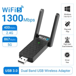 WALRAM 1300 Mbps USB WiFi Adapter AC1300 WiFi 5 Ethernet Netwerkkaart Dual Band 5G 2.4G USB3.0 WiFi Dongle voor PC WiFi Ontvanger