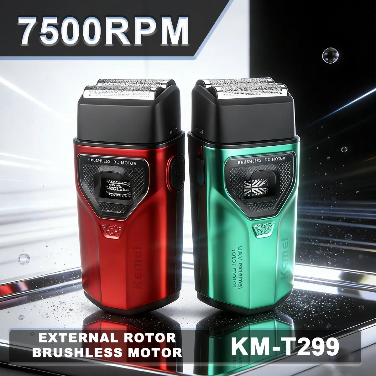 Kemei KM-T299 Shaving Machine for Men 7500RPM Double Foil LED Display 1400mAh External Rotor Brushless Motor Professional Shaver