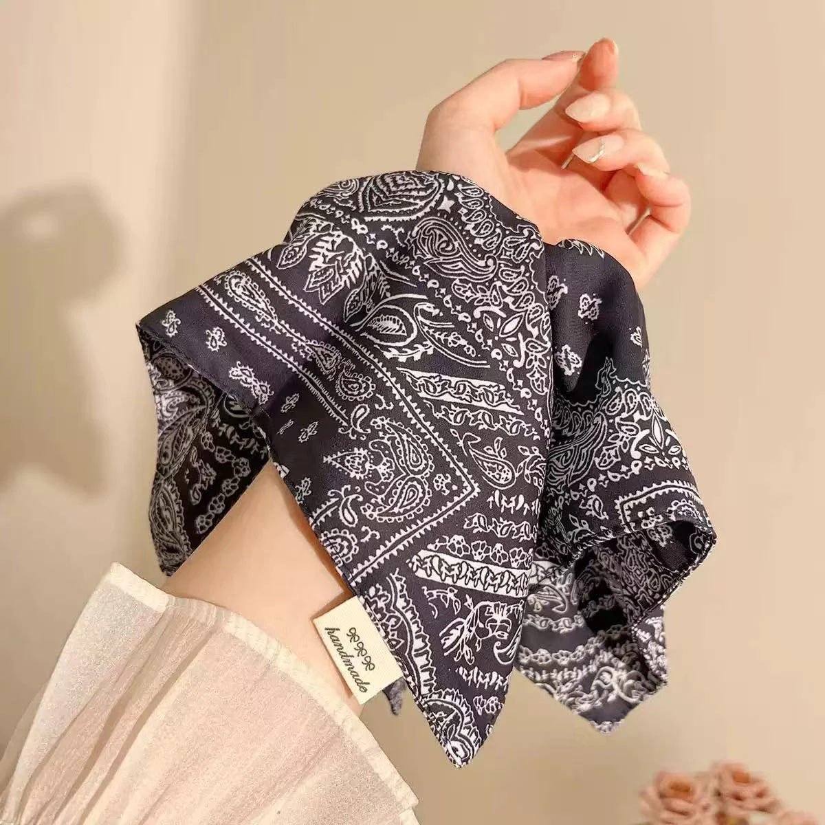 1 قطعة زهرة الكاجو الرجعية الأمعاء الغليظة scrunchie ، الكورية المطبوعة كبيرة القوس دبوس الشعر ، الراقية الجزء الخلفي من الرأس أوبدو القرش كليب #5