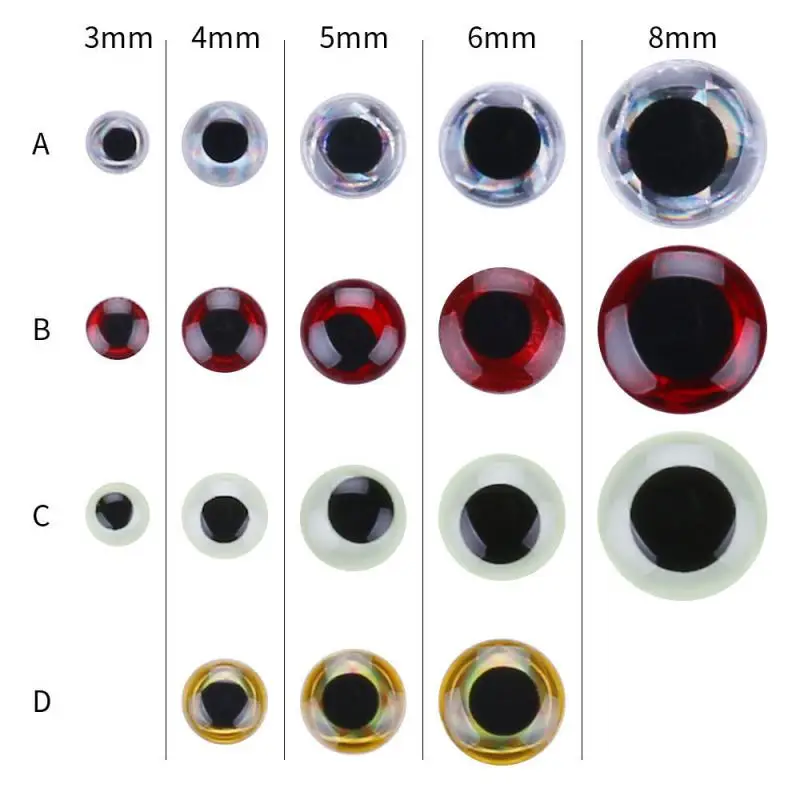 Señuelo de pesca con ojos 3D, cebo Artificial de 3mm, 4mm, 5mm, 6mm y 8mm, aparejos de pesca con mosca