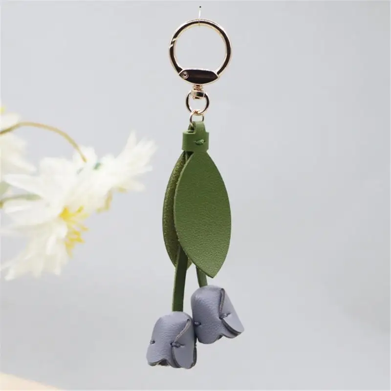 P9FE Trendy Tulpen Schlüsselanhänger Taschenanhänger Stil Robustes PU-Metall Modeschmuck Geschenk – Detail 10