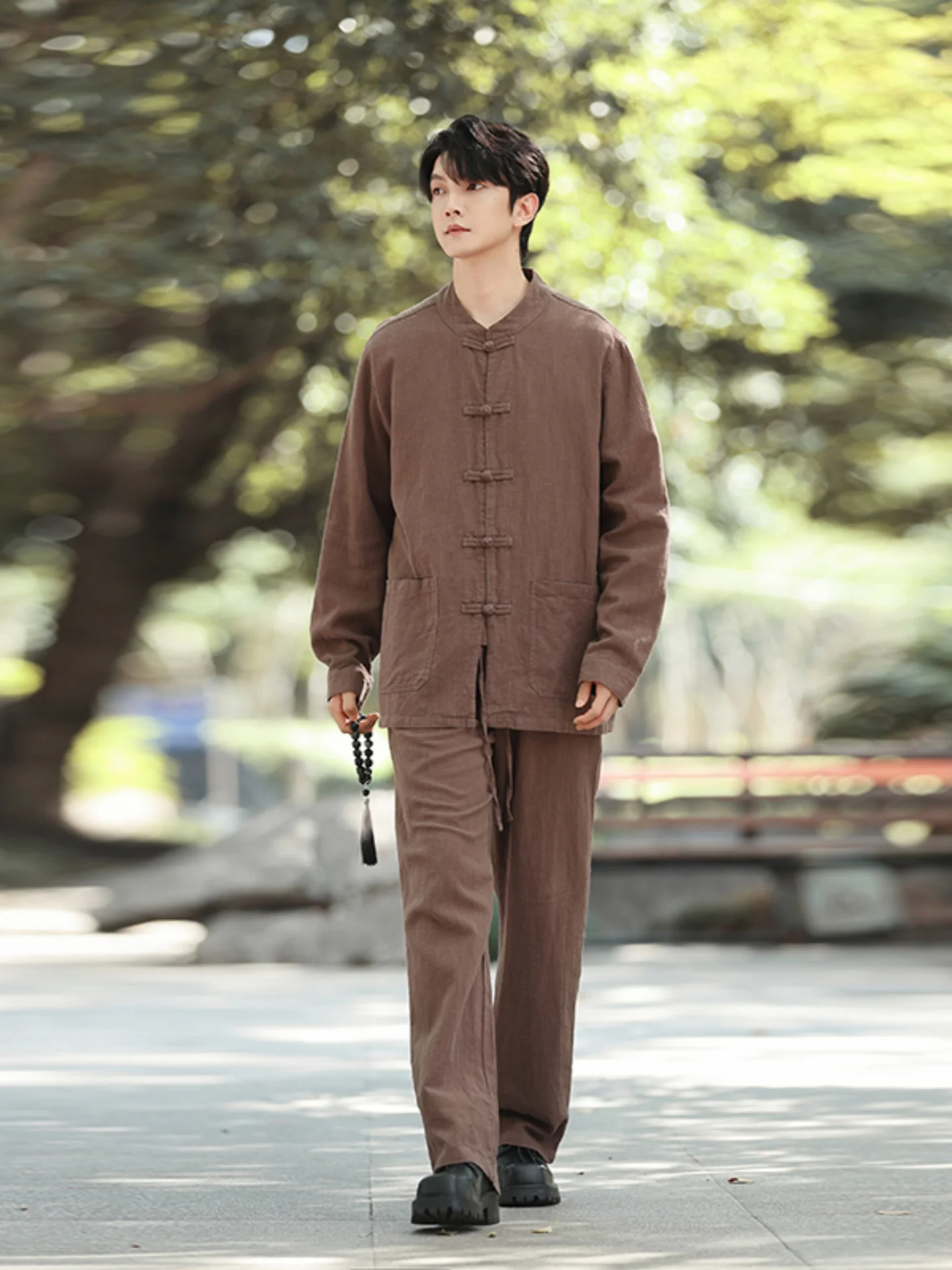 

Новый китайский мужской льняной хлопковый костюм (куртка и брюки) с пуговицами, осенний, в стиле ретро