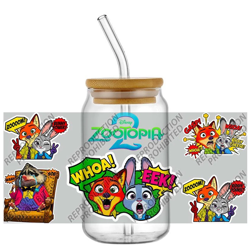 

New Design Zootopia DIY Decals 3D Transfers Stickers 16oz UV DTF for Glasses cup Wraps