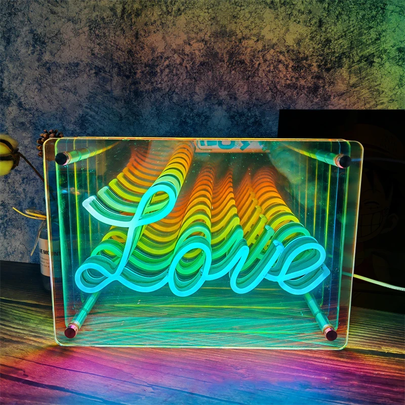 Neon Signs Lights, 3D LED Table Lamp, Colorful Thousand Layer Mirror Atmosphere Lighting,for E-sport,Bedroom,Birthday,Party Deco