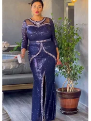 Plus Size African Party Dresses for Women Dashiki Ankara Sequin Wedding Evening Gown Sexy Bodycon Maxi Robe Africa Clothing 2024